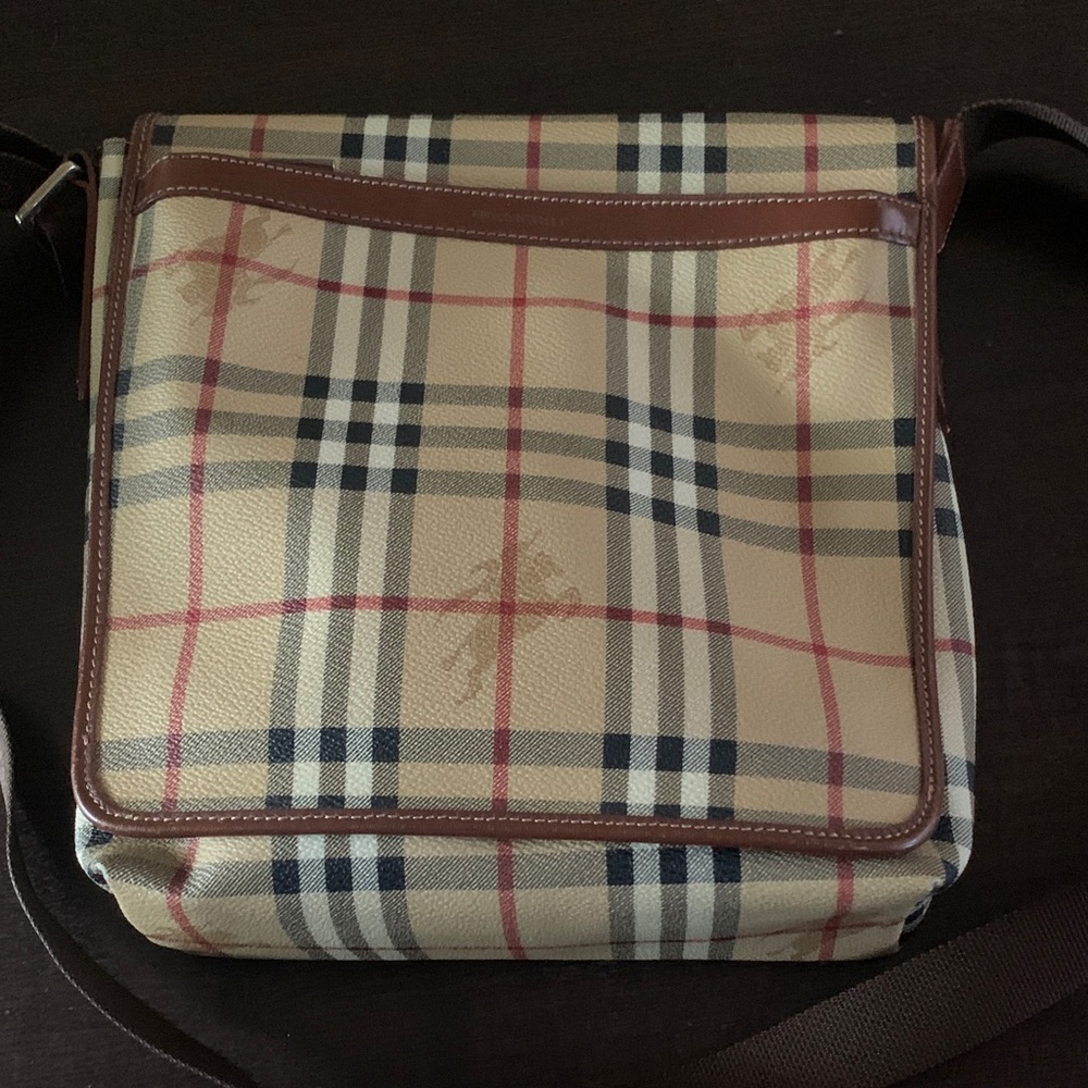 Vintage Burberry Nova Check Print Tan and Brown Messenger Bag